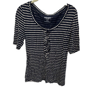 Old Navy Tan Navy Polka Dot Ruffle Short Sleeve Blouse Size Women's Medium